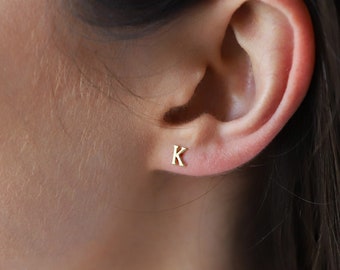 Custom Gold Initial Stud Earrings, Dainty Cute Silver Earring, Personalized Minimalist Earrings by NecklaceDreamWorld