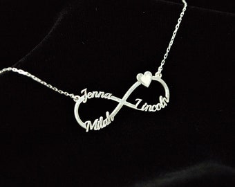 Infinity Necklace, Personalized Infinity Necklace, Infinity Necklace with Heart, Infinity Necklace Gold
