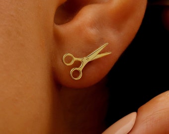 14K Gold Tiny Scissor Stud Earrings • Lesbian Jewelry • Sapphic WLW Pride Earrings • Pride Month Gift