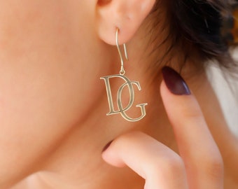 Two Big Initial Dangle Earrings by NecklaceDreamWorld • Monogram Unique Design Letter Earrings • Personalized Gifts