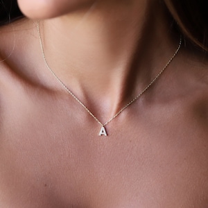 Pave Initial Necklace: Sterling Silver CZ Diamond Letter Charm