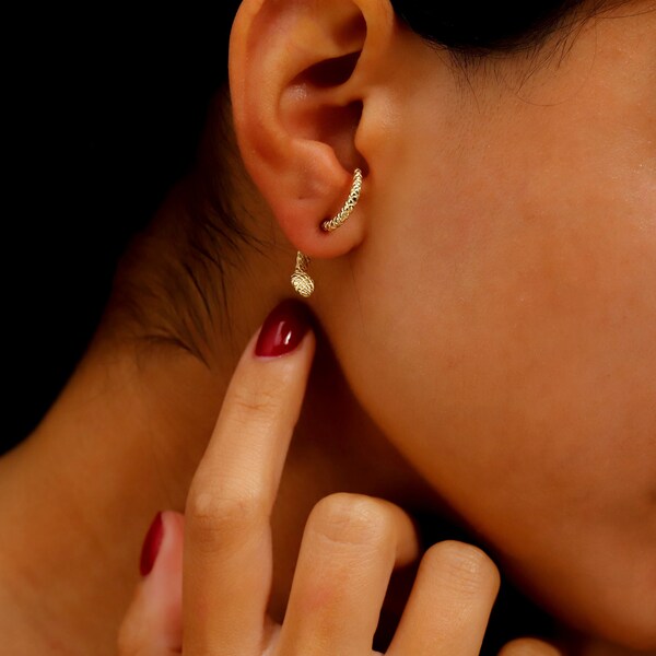 14K Gold Filled Snake Front Back Earrings by NecklaceDreamWorld | Serpent Hoop Earrings | Snake Cuff Earrings