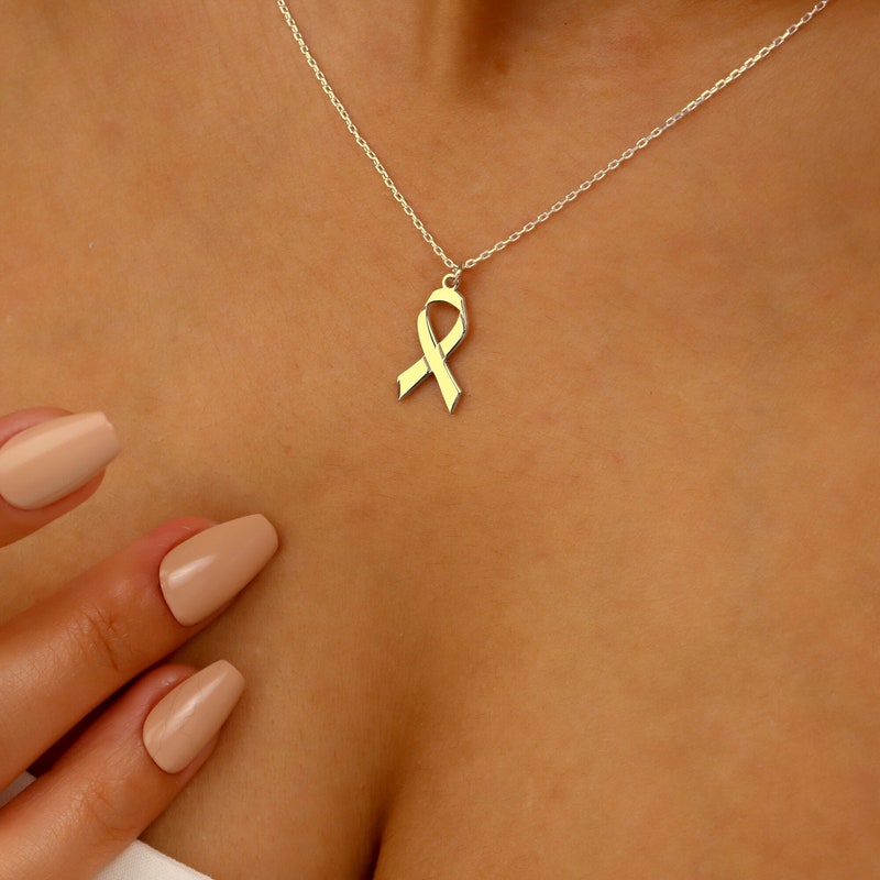 Breast Cancer Ribbon Necklace in Gold, Silver and Rose • Cancer Survivor Necklace • Breast Cancer Awareness Jewelry