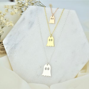 Sterling Silver Tiny Ghost Necklace Halloween Ghost Necklace Kids Necklace Cute Spooky Boo Emoji Halloween Gift Gift for Her image 3