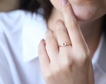 Dainty Handmade Gold Initial Ring, Silver Personalized Engraved Tiny Letter Ring • Stackable Rose Gold  Jewelry • Gift for Her