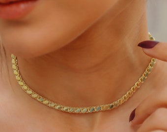 14K Gold Sequin Chain Necklace, Everyday Sequin Chain Necklace by NecklaceDreamWorld, Perfect Gifts