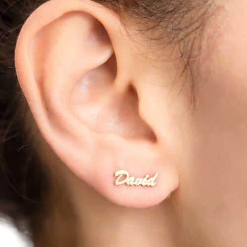 Custom Name Stud Earrings Personalized Earrings Silver Etsy