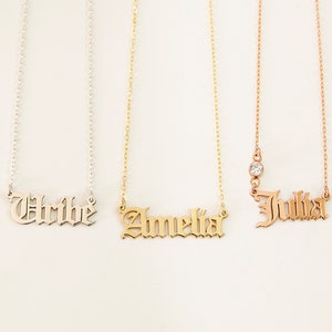 14K Gold Fillled Old English Name Necklace, Personalized Name Necklace, Old English Jewelry Birthday Gifts, Gothic Name Necklace