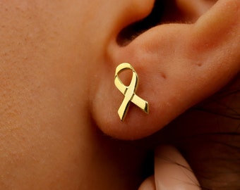 Sterling Silver Ribbon Stud Earrings: Breast Cancer Awareness Gift