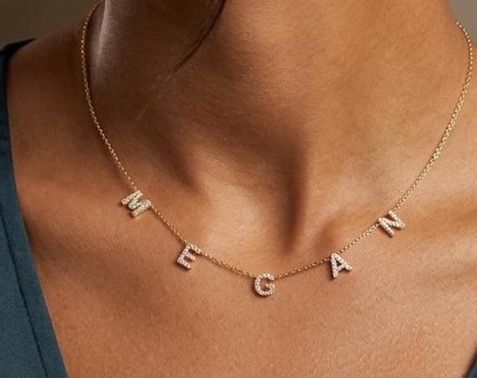 Featured listing image: Dainty Pave CZ Diamond Initial Necklace, Personalized Name Jewelry