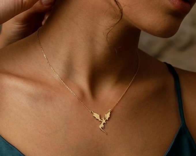 Sterling Silver Dragon Necklace, 14K Gold Filled Charm