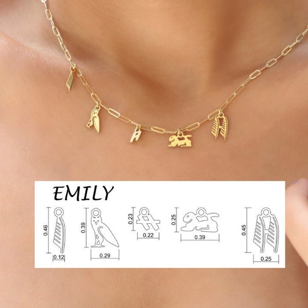 14K Gold Personalized Hieroglyphics Necklace with Dainty Waterproof Link Chain by NecklaceDreamWorld, Delicate Summer Jewelry Gifts