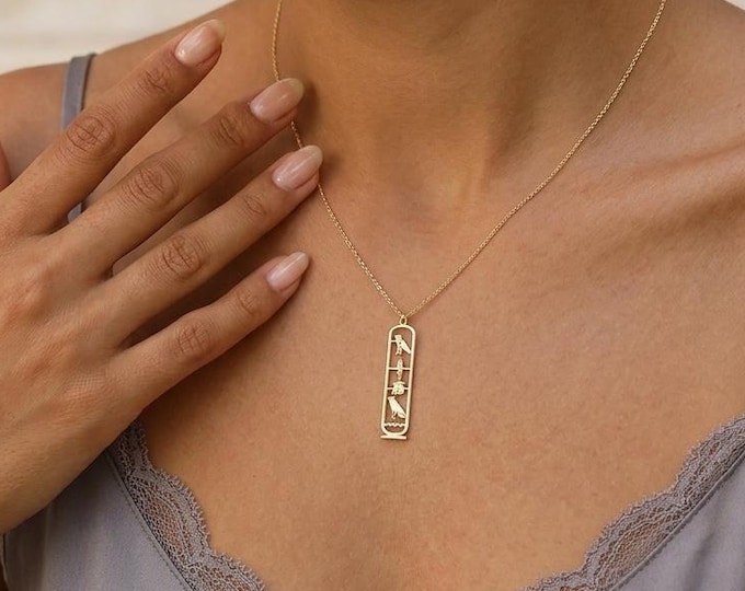 Personalized Sterling Silver Egypt Cartouche Necklace: Hieroglyph Pendant