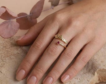 Handmade Personalized Name Ring: Sterling Silver Birthstone Jewelry