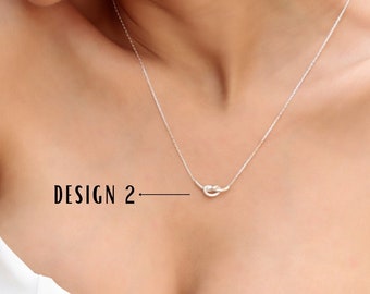 Collier ras du cou superposition Dainty Love Knot par NecklaceDreamWorld en argent sterling 925 massif et or rose, parfait nœud significatif Gifrs