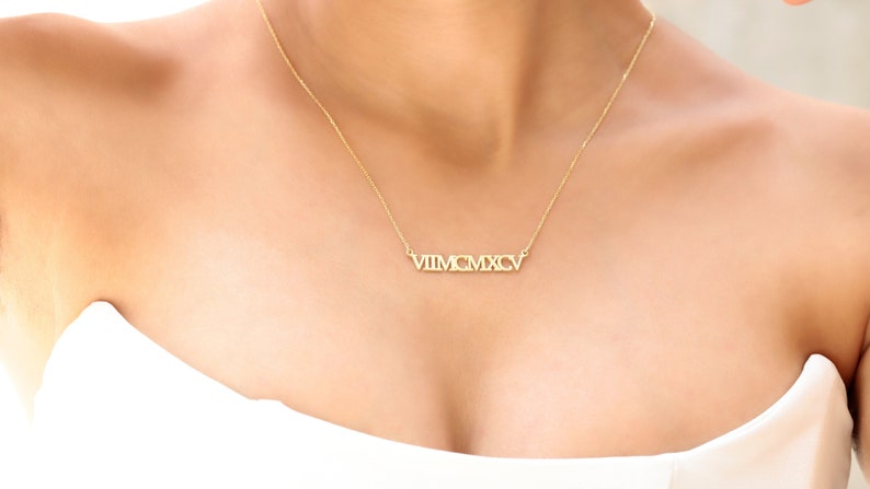 14K Gold Delicate Roman Numerals Choker Necklace By NecklaceDreamWorld, Perfect Dainty Special Date Symbolic Jewelry Gifts, Birthday Gifts image 4