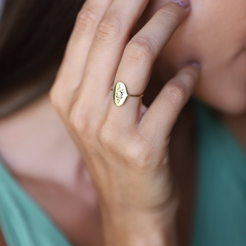 Cute Yoga Symbol Breathe Ring Gold, Sterling Silver Ohm Ring Dainty Spiritual Ring Gifts for Her image 2