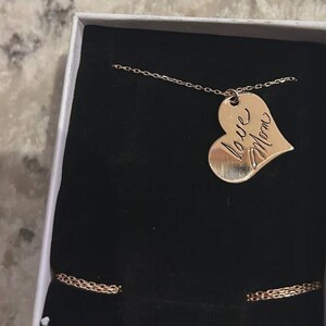 Engraved Heart Necklace Silver, Custom Heart Necklace, Handwriting Necklace Heart, Heart Necklace Personalized