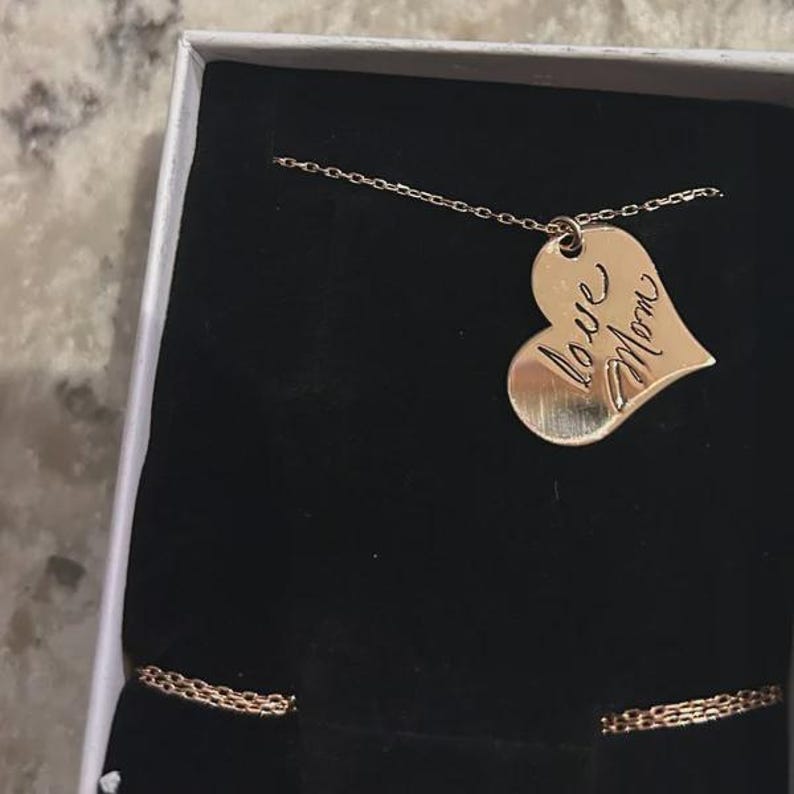 Engraved Heart Necklace Silver, Custom Heart Necklace, Handwriting Necklace Heart, Heart Necklace Personalized