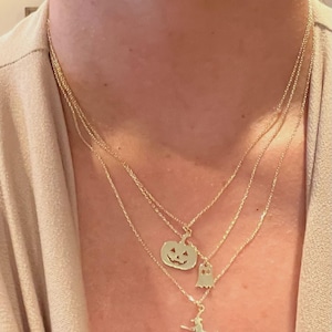 Sterling Silver Tiny Ghost Necklace: Halloween Spooky Boo Emoji