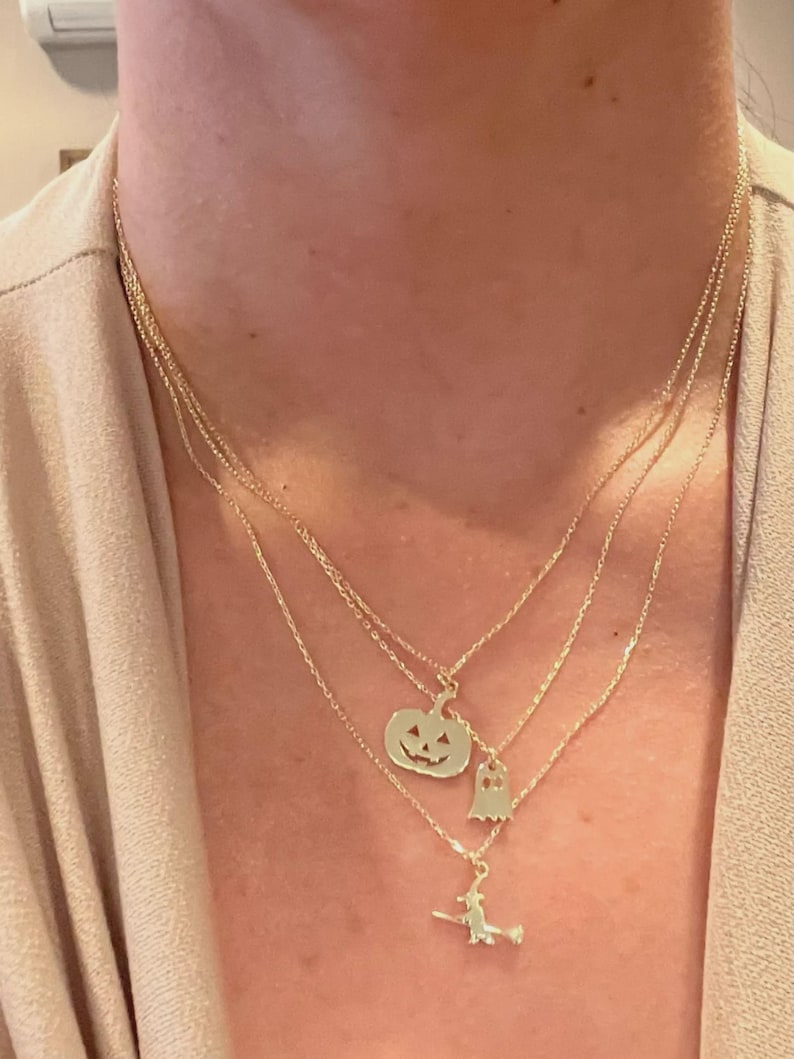 Sterling Silver Tiny Ghost Necklace: Halloween Spooky Boo Emoji