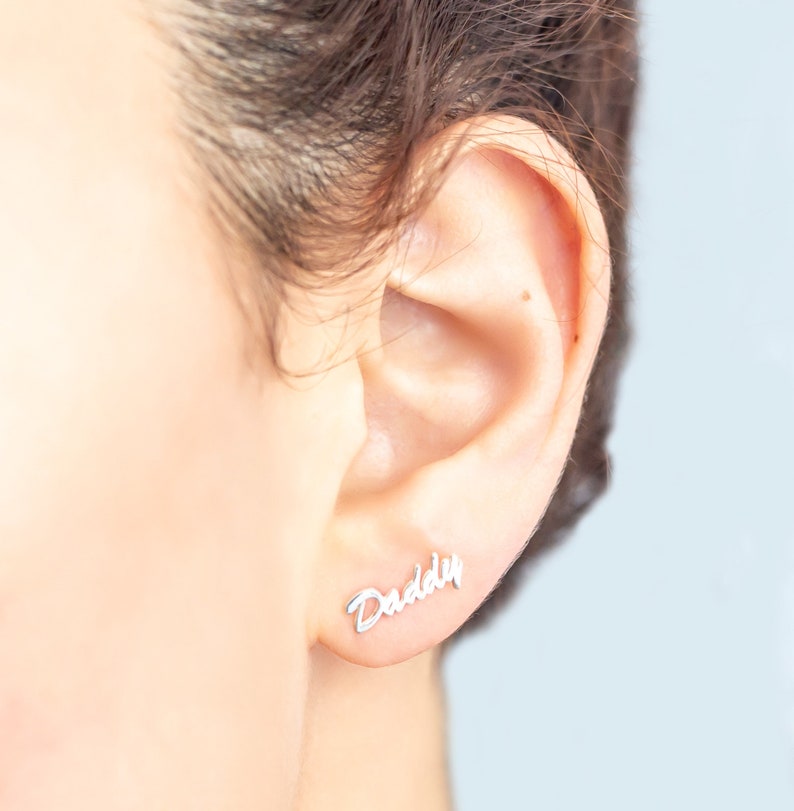 Custom Name Stud Earrings Personalized Earrings Silver Etsy