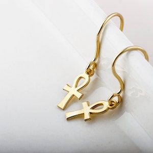 Handmade Ankh Symbol Earrings: Sterling Silver, 14K Gold & Rose Gold