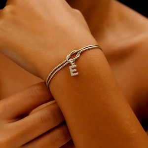 Custom 14K Gold Infinite Love Knot Bracelet with CZ Diamond Letter by NecklaceDreamWorld Dainty Friendship Bracelets image 5