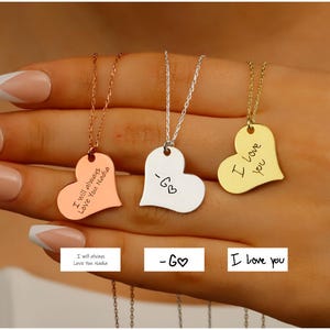 Engraved Heart Necklace: Sterling Silver, Custom Handwriting Gift