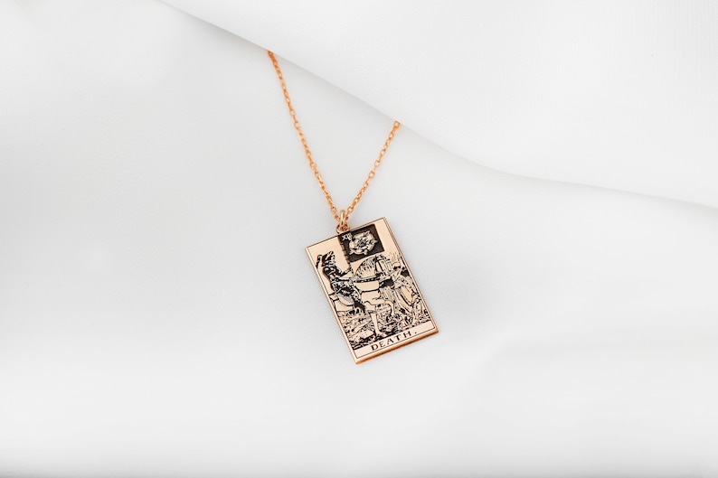 Handmade Tarot Card Tag Necklace in 0.925 Sterling Silver Tarot Charm Necklace in Gold Spiritual Jewelry Birthday Gifts, Unique Gift image 4