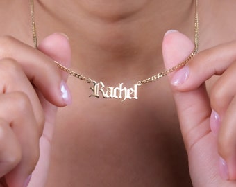 Gothic Name Necklace with Curb Chain • 14K Gold Filled Old English Name Necklace • Unique Necklace Jewelry Gifts