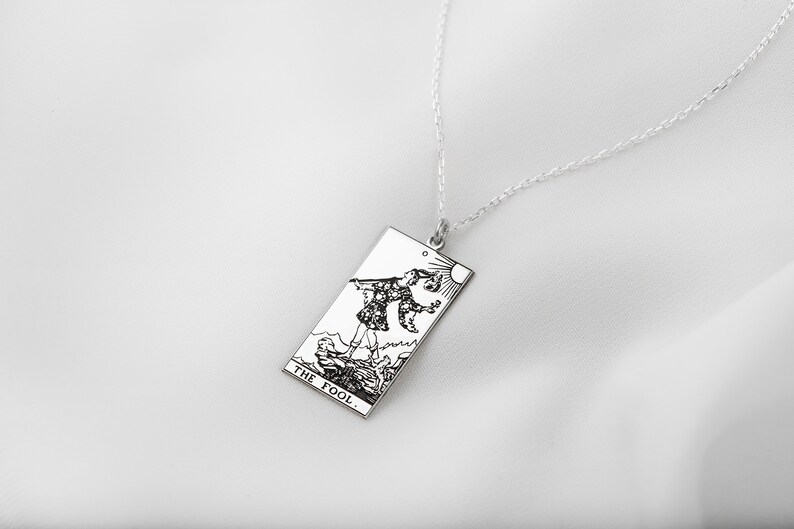 Handmade Tarot Card Tag Necklace in 0.925 Sterling Silver Tarot Charm Necklace in Gold Spiritual Jewelry Birthday Gifts, Unique Gift image 6