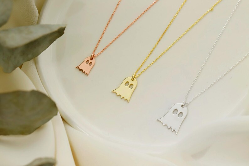 Sterling Silver Tiny Ghost Necklace: Halloween Spooky Boo Emoji