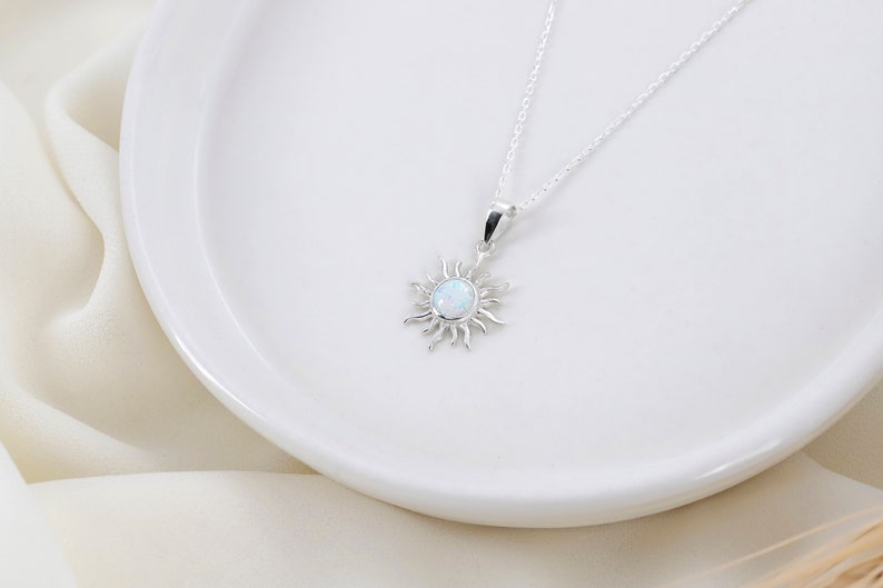 Elegant White Opal Sun Necklace by NecklaceDreamWorld Perfect Design Sunshine Pendant Celestial Jewelry in Silver, Gold And Rose image 8