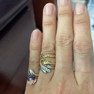 Custom Double Name Ring Gold • Two Personalized Cursive Name Rings • Women Name Jewelry