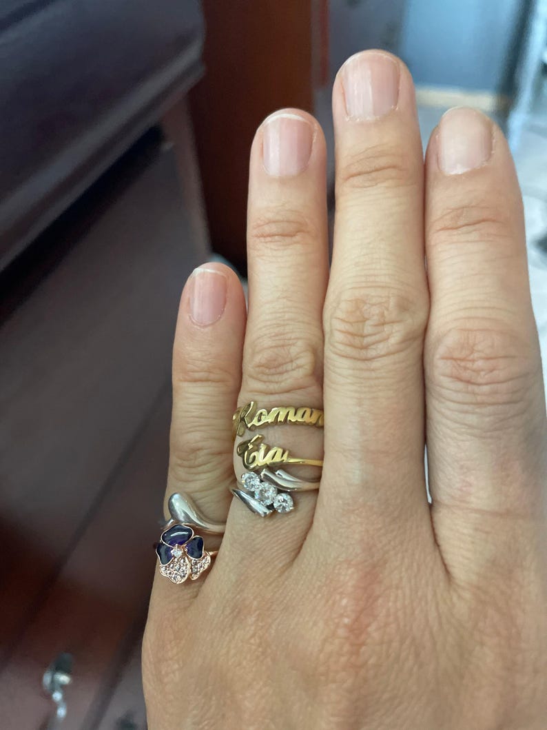Custom Double Name Ring Gold • Two Personalized Cursive Name Rings • Women Name Jewelry