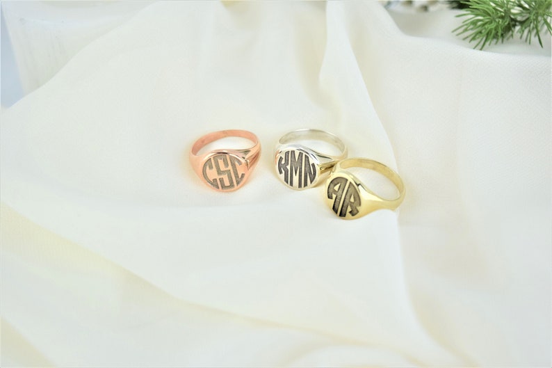 Signet Ring for Men and Women, Gold, Silver and Rose Gold Monogram Jewelry Perfect Gifts for Her and Him image 2