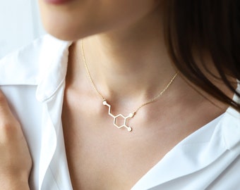 Dopamine Molecule Necklace • Happiness Jewelry • 925 Sterling Silver Necklace • Dopamine Symbol Necklace • Chemistry Gift • Science Jewelry