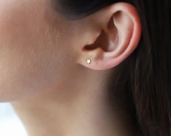 Solid 14K Gold Mini Star Stud Earrings, Personalized Dainty Cute Filled Earring, Custom Minimalist Earrings by NecklaceDreamWorld