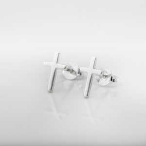 14K Gold Stud Cross Earrings, Minimalist Delicate Cross Jewelry by NecklaceDreamWorld, Perfect Birthday Gifts image 5