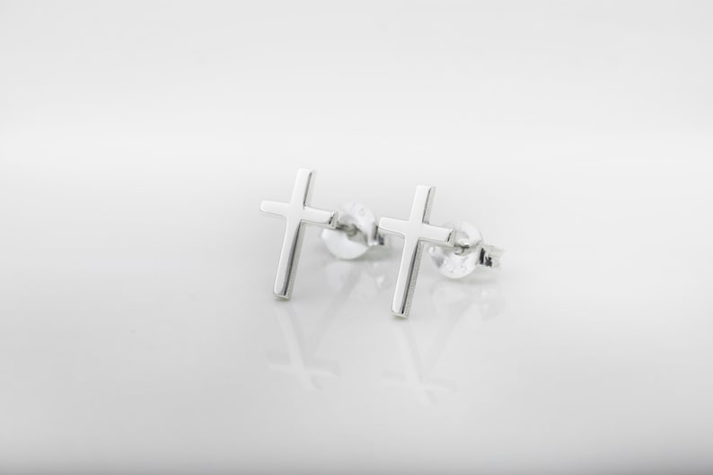 14K Gold Stud Cross Earrings, Minimalist Delicate Cross Jewelry by NecklaceDreamWorld, Perfect Birthday Gifts image 5