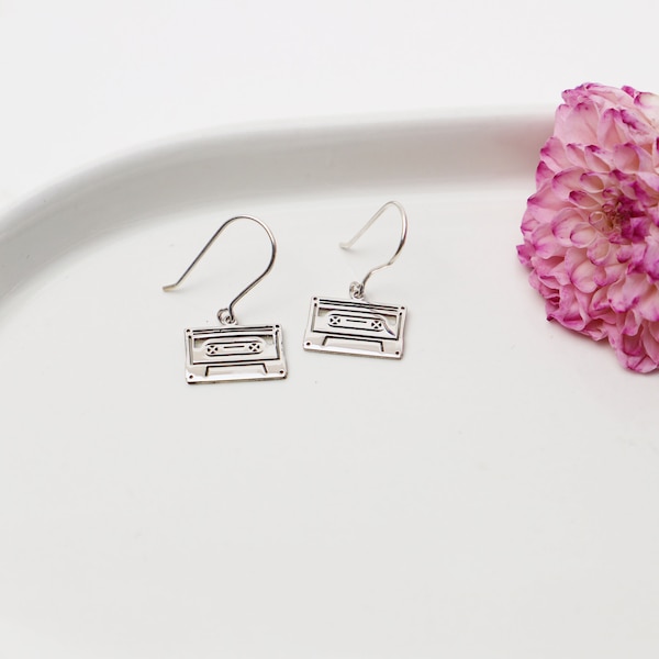 Cassette Tape Dangle Earrings, Retro Style Sterling Silver 80's Mix Tape Drop Earrings | Vintage Style Earrings