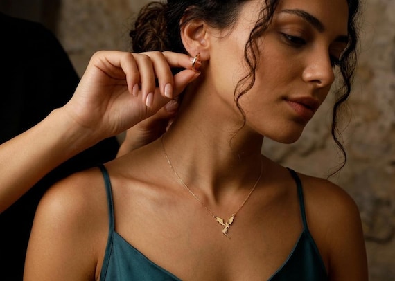Sterling Silver Dragon Necklace, 14K Gold Filled Charm