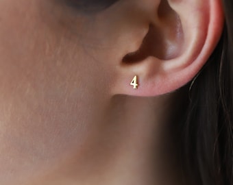 14K Solid Gold Mini Number Stud Earrings, Personalized Dainty Cute Silver Earring, Custom Minimalist Earrings by NecklaceDreamWorld