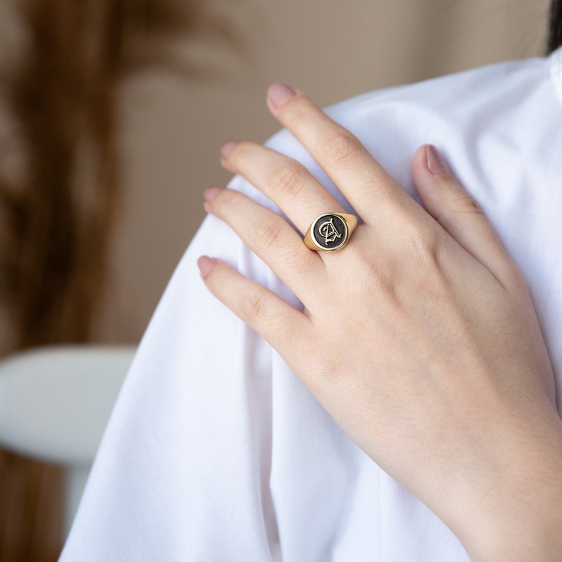 Signet Ring Initial Engraved Signet Ring Sterling Silver, Gold and Rose Gold Personalized Initial Ring Gold Signet Ring image 5