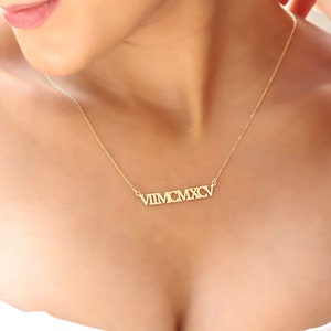 14K Gold Delicate Roman Numerals Choker Necklace By NecklaceDreamWorld, Perfect Dainty Special Date Symbolic Jewelry Gifts, Birthday Gifts image 5