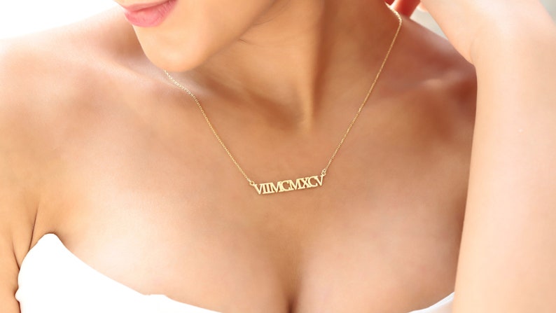 14K Gold Delicate Roman Numerals Choker Necklace By NecklaceDreamWorld, Perfect Dainty Special Date Symbolic Jewelry Gifts, Birthday Gifts image 5
