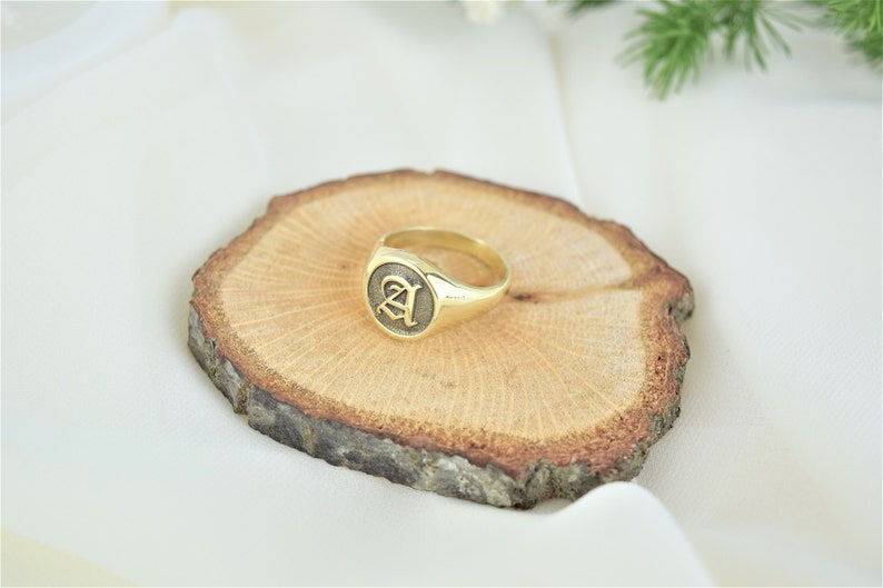 Signet Ring Initial Engraved Signet Ring Sterling Silver, Gold and Rose Gold Personalized Initial Ring Gold Signet Ring image 8