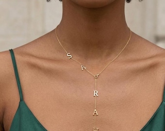 Custom Sterling Silver Lariat Necklace: Dainty Initial Y Drop