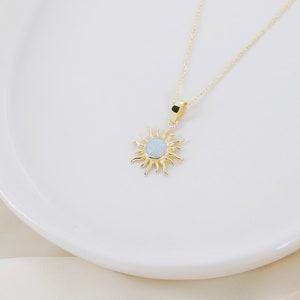 Elegant White Opal Sun Necklace by NecklaceDreamWorld Perfect Design Sunshine Pendant Celestial Jewelry in Silver, Gold And Rose image 6